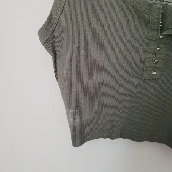 Aerie Ribbed Hook & Eye Olive Green Cropped Tank Size Large - Picture 5 of 7
